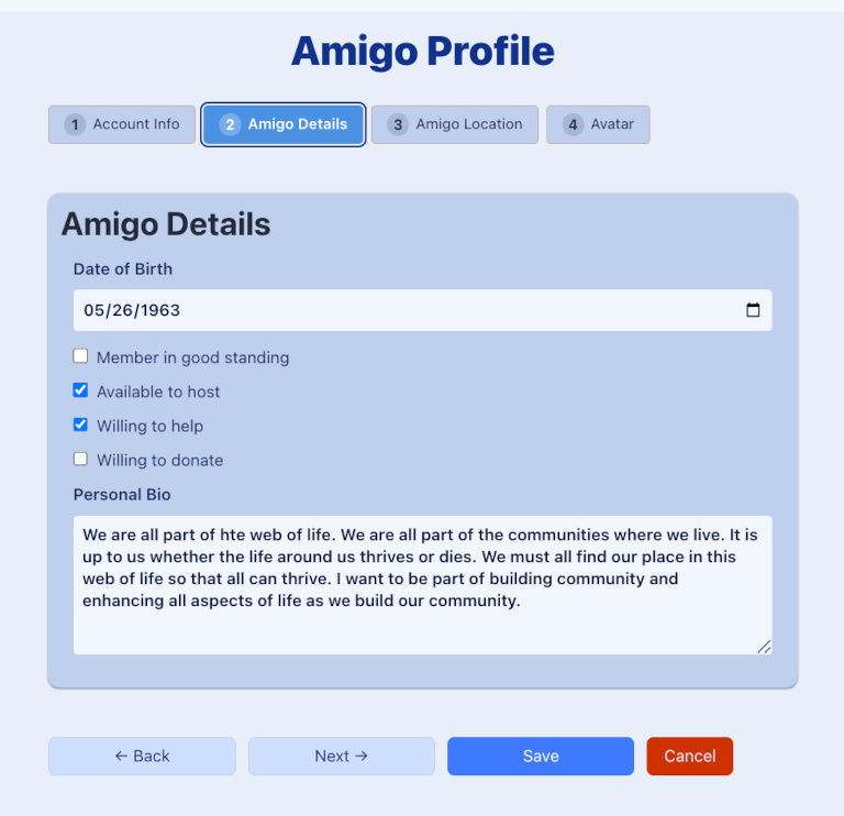 amigo profile details