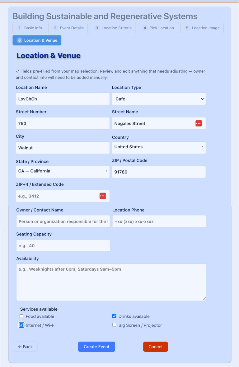 create event location venue