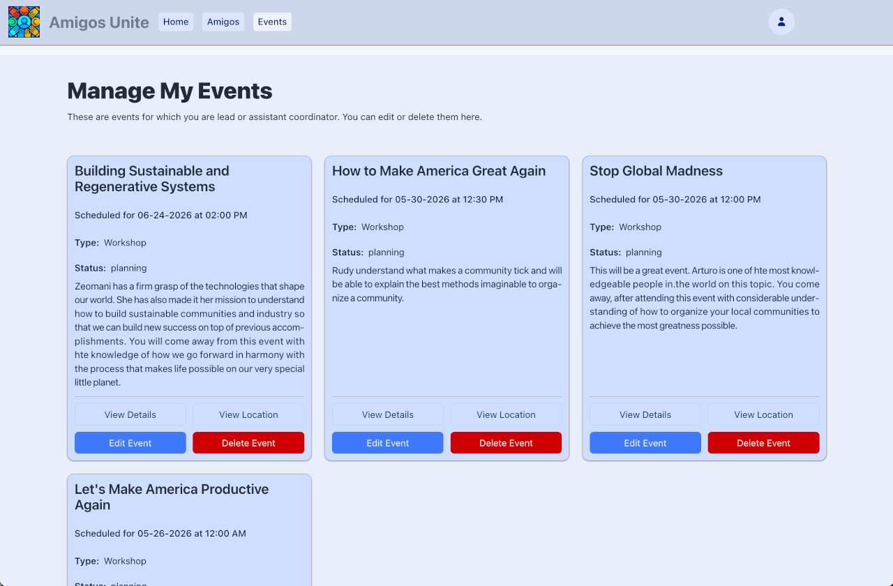 events management screen